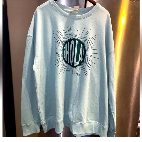 NEW 2XL Latino Heritage “Hola” Sweatshirt Mint Light Blue XXL Cotton Blend Shirt - Picture 2 of 12